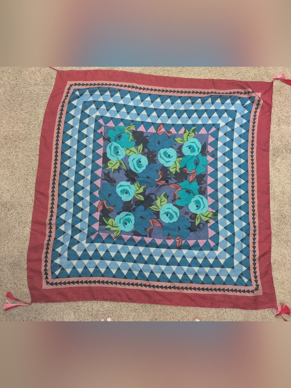 Noonday Silk floral Geometric Square Scarf